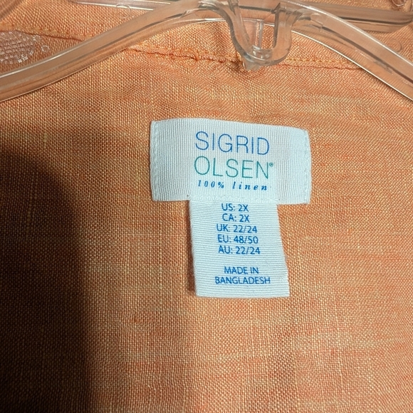 Sigrid Olsen Orange 100% Linen Roll Tab Sleeve Relaxed Button Down Shirt Size 2X - Picture 6 of 7